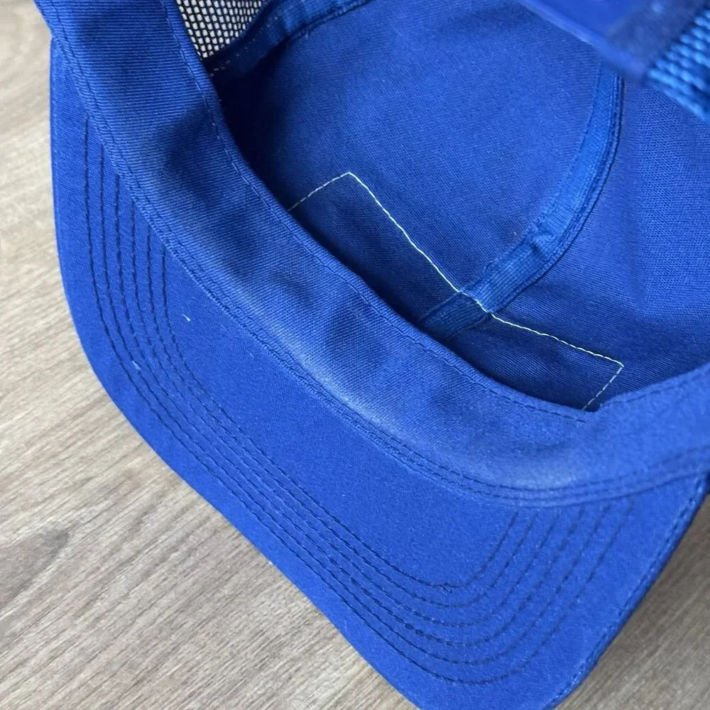Vintage 80s Watkins Hat Cap Snapback Blue Adjustable Patch Logo Mesh Trucker
